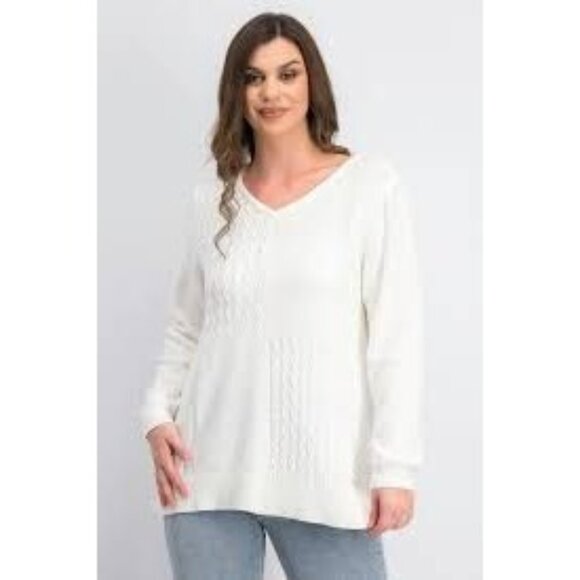 NWT Karen Scott White Cable Knit V-Neck Sweater Size XL - Picture 1 of 4